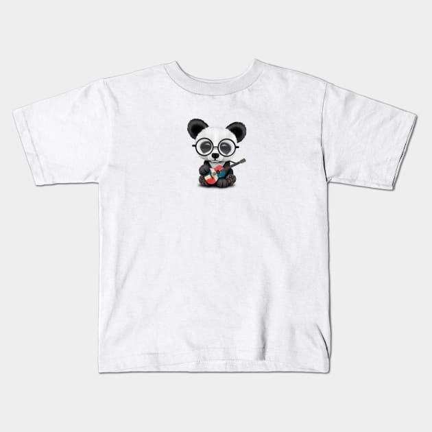 Baby Panda Playing Dominican Flag Guitar Kids T-Shirt by jeffbartels